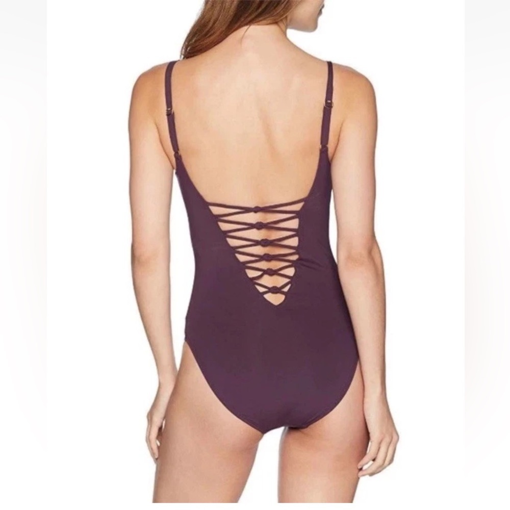 Bleu Rod Beattie Tiered Knots Purple One Piece Swimsuit Womens‎ Size 12 (683) - Picture 2 of 6